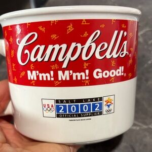 Vintage Campbell's Red and White Mug- “hockey player”